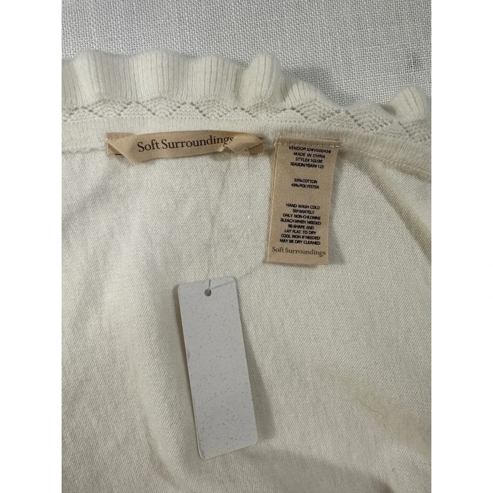 Soft Surroundings Cream Ruffle Pointelle Knit‎ Throw Blanket Cotton Blend 1GU38
